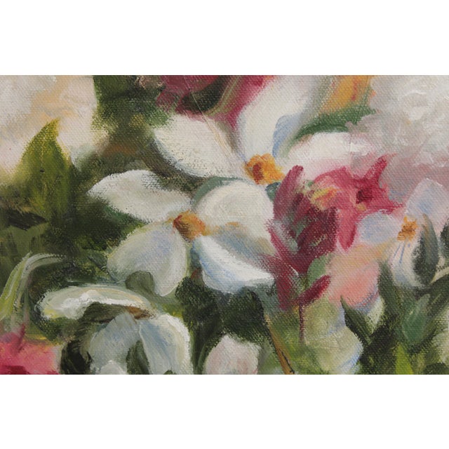 1980s Oil on Canvas Painting Still Life Flowers For Sale - Image 5 of 17