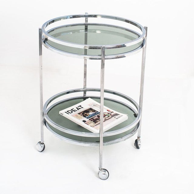 Vintage Side Table or Liquor Trolley in Chrome-Plated Iron and Glass, Spain, 1970s, in Good conditions. Designed 1970 to 1979