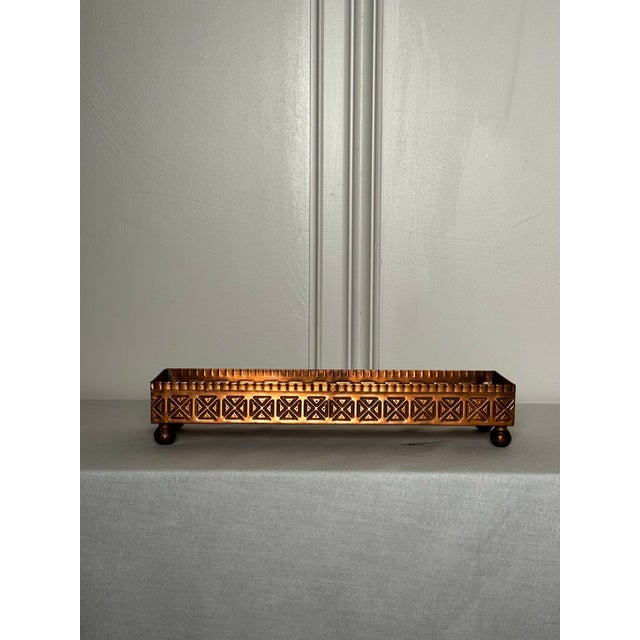 Mission Vintage Arts & Crafts Copper Geometric Relief Rectangular Tray For Sale - Image 3 of 12