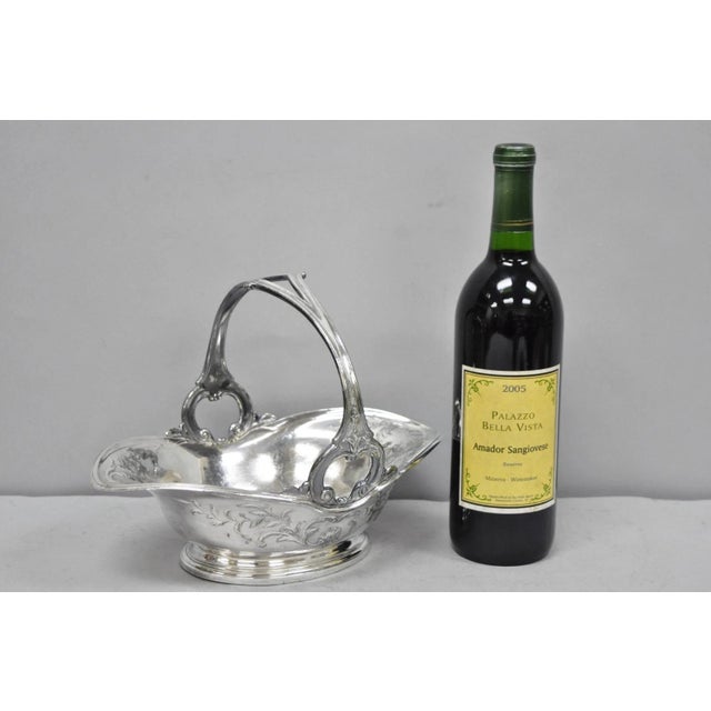Antique Christofle Gallia French Art Nouveau Silver Plated Fruit Basket w/ Handle. Circa Early 20th Century. Measurements:...