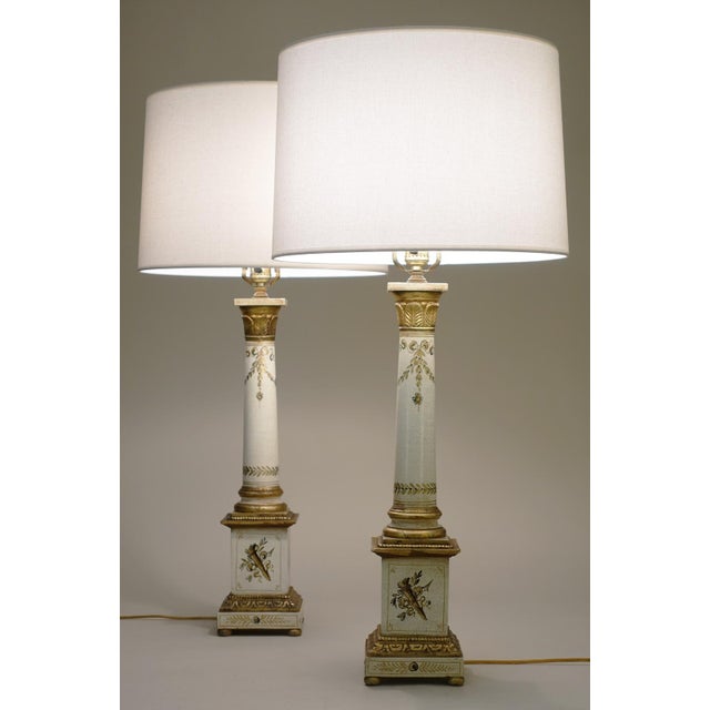 A striking matching set of Italian Toleware hand painted "Grand Tour" Terra Cotta pottery & Wood Tuscan Column style table...