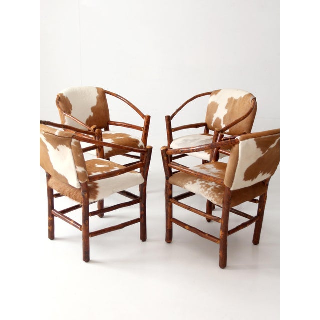 Wood Vintage Old Hickory Hair on Hide Armchairs Set 4 For Sale - Image 7 of 18
