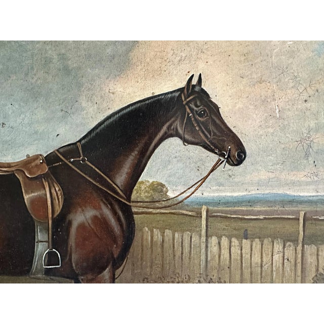 1800s Century "Reprieve" Antique Bay Hunter Horse Painting Oil on Canvas by Apelles For Sale - Image 4 of 10