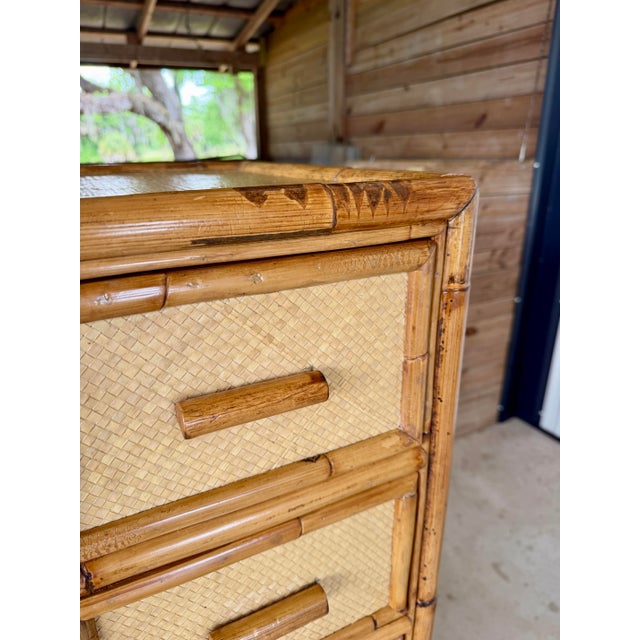 Vintage Rising Sun Rattan & Woven Lingerie Chest – Seven Drawer Tall Chest For Sale - Image 9 of 12