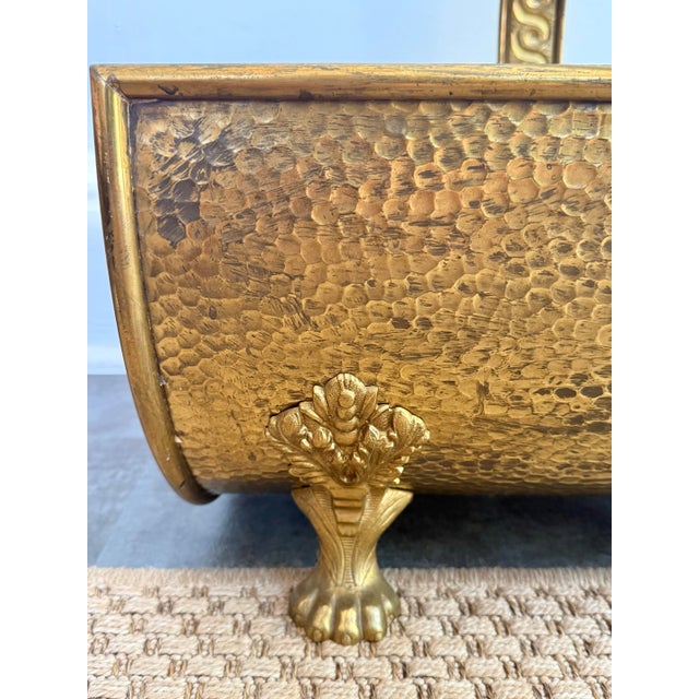 English Brass Firewood Log Holder With Animal Paw Feet Regency Style For Sale - Image 6 of 11