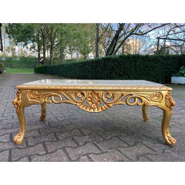 1970s 1970s Italian Baroque Gold Beech Marble Coffee Table For Sale - Image 5 of 12