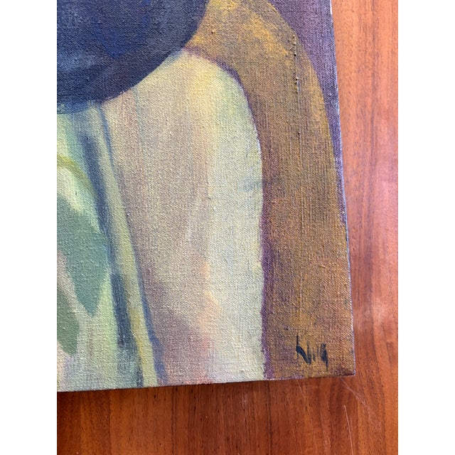 Paint Mid 20th Century Pair of Modern Figurative Portrait Paintings, Signed George King, 20in Square For Sale - Image 7 of 8