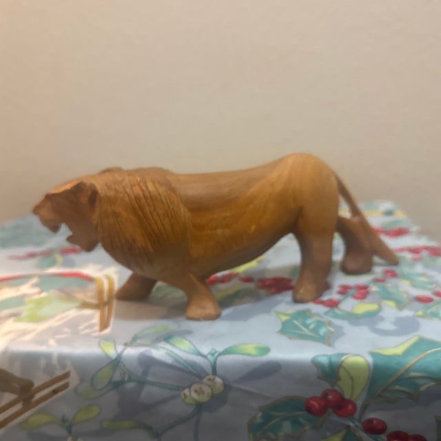 Mid-Century Modern Hand-Carved Teak Wood Roaring Lion Sculpture For Sale - Image 9 of 12