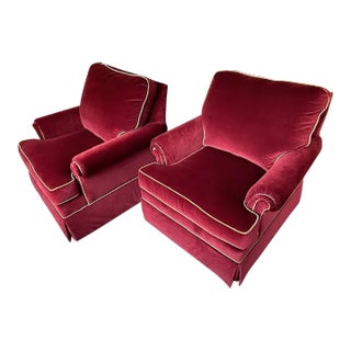 Custom Velvet Lounge Chairs- a Pair For Sale