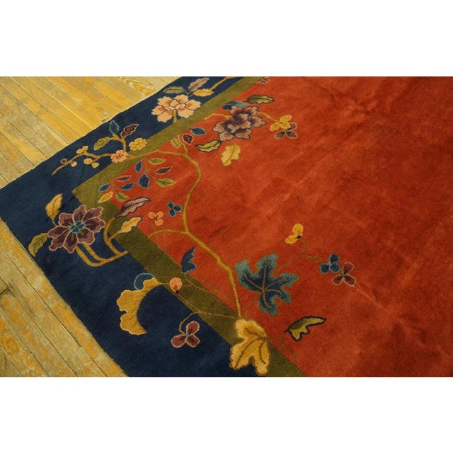 Raspberry Red 1920s Red Rustic Swan Floral Antique Chinese Art Deco Carpet 9' X 11'10" Knotted Wool Rug For Sale - Image 8 of 12