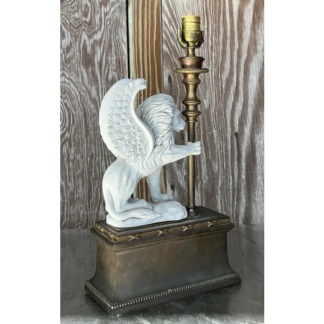 Alabaster Vintage Neoclassical Chapman Winged Lion Lamp For Sale - Image 8 of 10