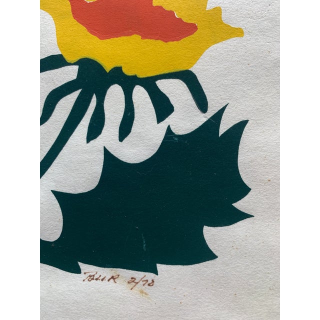 Abstract 1970s Original Gouache Painting of Flower and Butterfly For Sale - Image 3 of 6