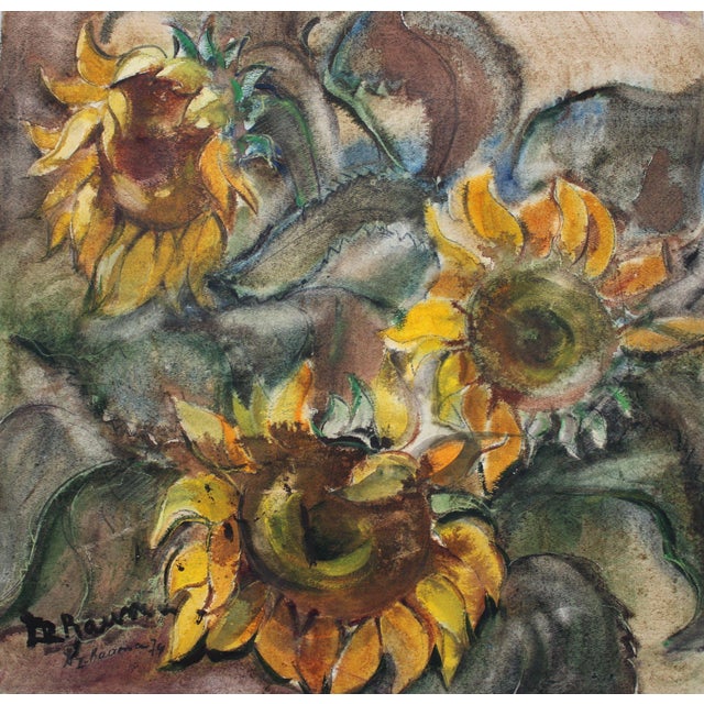 1970s Dzidra Bauma, Sunflowers, 1974, Watercolor For Sale - Image 5 of 5