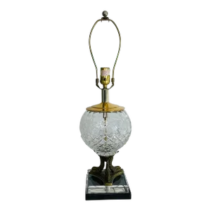 Vintage 1980s Floral Glass & Brass Dolphin Table Lamp