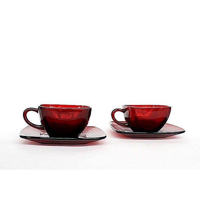 Glass Ruby Red Glass Cup and Saucer Set For Sale - Image 7 of 10