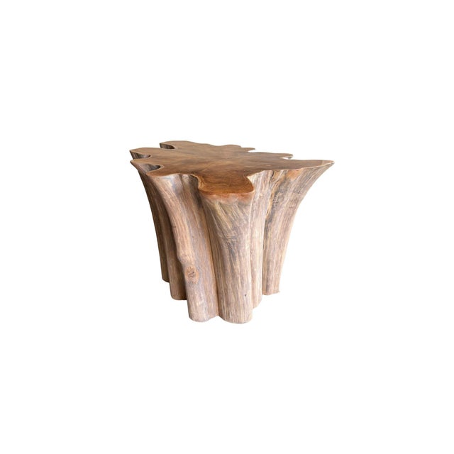 Sculptural Solid Teak Wood Table With Natural Grain & Bleached Finish For Sale - Image 4 of 14