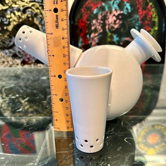 Vintage 1990s Arzenal Mod White Porcelain Teapot Infuser Two Pierced Cups Unused For Sale - Image 10 of 10