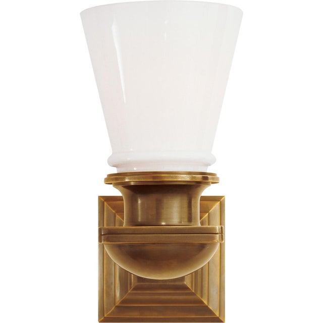 Traditional Chapman & Myers for Visual Comfort Signature New York Subway Single Light in Hand-Rubbed Antique Brass with White Glass For Sale - Image 3 of 4