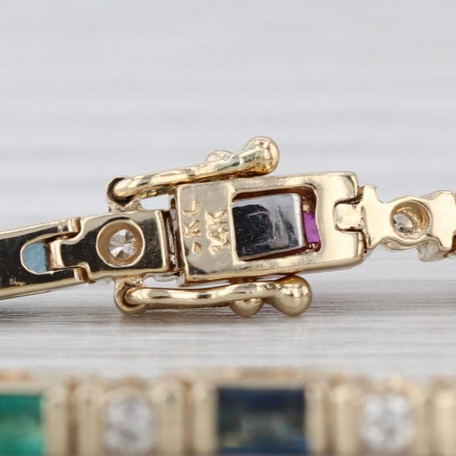 2.88ctw Gemstone Tennis Bracelet 10k Gold Diamond Ruby Sapphire Emerald 7" 2.5mm For Sale In Greensboro - Image 6 of 7