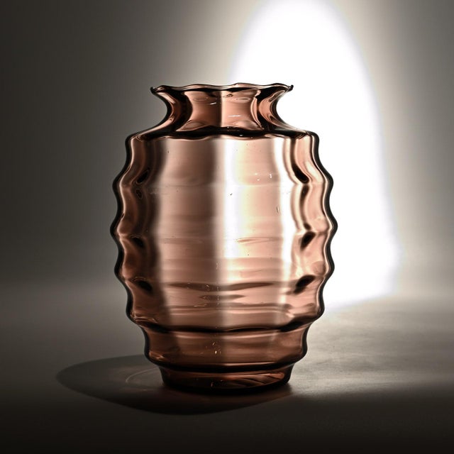 Glass Belgian Art Deco Optic Glass Vase from Doyen, 1930s For Sale - Image 7 of 8