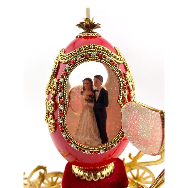 1984 Vintage Fabergé Egg Style XXXXL Pierre Lorren Natural Egg Hand Carved Faberge Style Music Austrian Crystal Pure Gold Deco Handmade 5.1" X 5.9" For Sale - Image 9 of 10