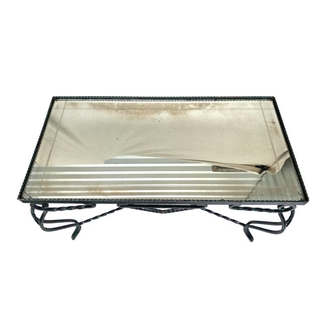 1940s French Wrought Iron and Mirror Coffee Table For Sale - Image 4 of 7