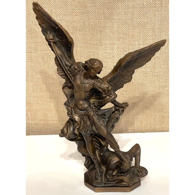 Bronze Sculpture Arch Angel Michael's Battle with the Devil, Signed A. Saulon For Sale In West Palm - Image 6 of 9