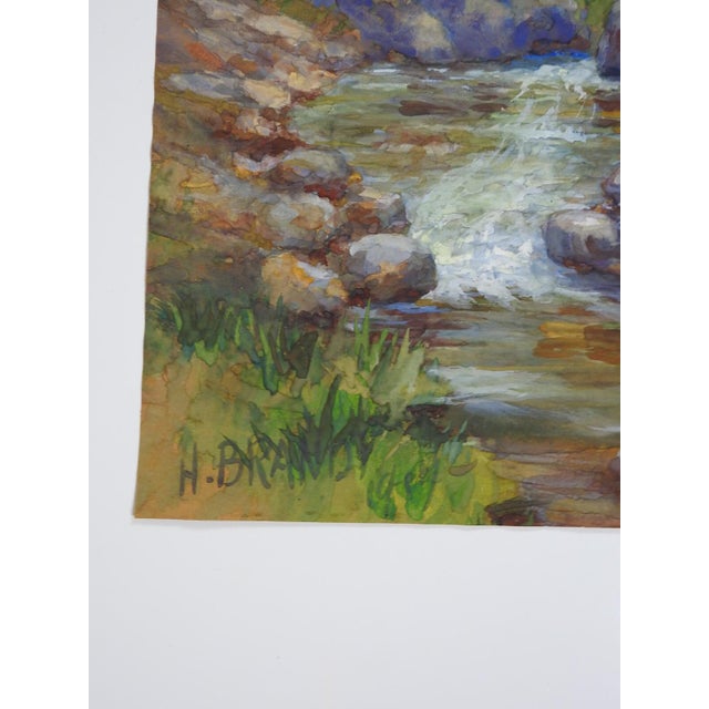 Early 20th century gouache on paper landscape painting of mountain stream by Henry Brandt (1862-1946) Germany, Illinois....