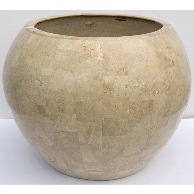 Postmodern Tessellated Stone Inlay Mod Cachepot/PPlanter, Attributed to Maitland-Smith, Circa 1980s This striking...