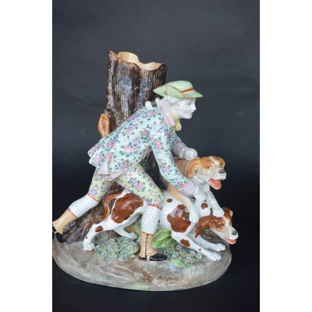 Set of Two Porcelain Hunting Dog Vases. Germany, Early 20th Century. For Sale - Image 4 of 8