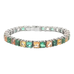 Green Tourmaline & Imperial Topaz 18k White Gold Line Bracelet