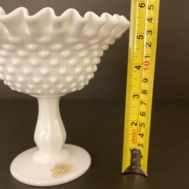 Vintage Fenton Milk Glass Pedestal Ruffled Hobnail Candy Compote Dish