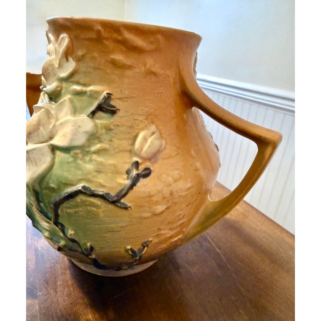 Terra Cotta Mid 20th Century Roseville Magnolia Terra Cotta Vase For Sale - Image 8 of 12