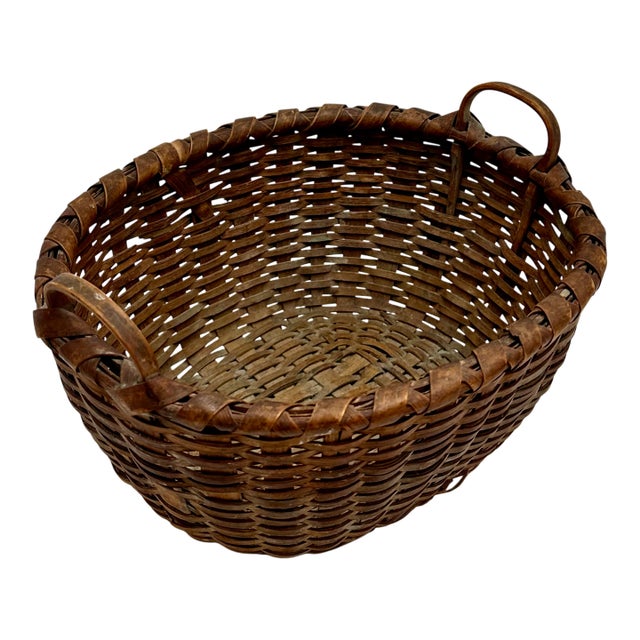 Small Size Late 19th Century Antique American Hand Woven Ash Splint Bread Basket - Nice Original Color & Patina For Sale