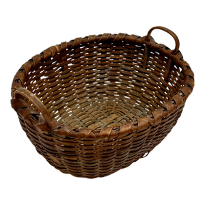Small Size Late 19th Century Antique American Hand Woven Ash Splint Bread Basket - Nice Original Color & Patina