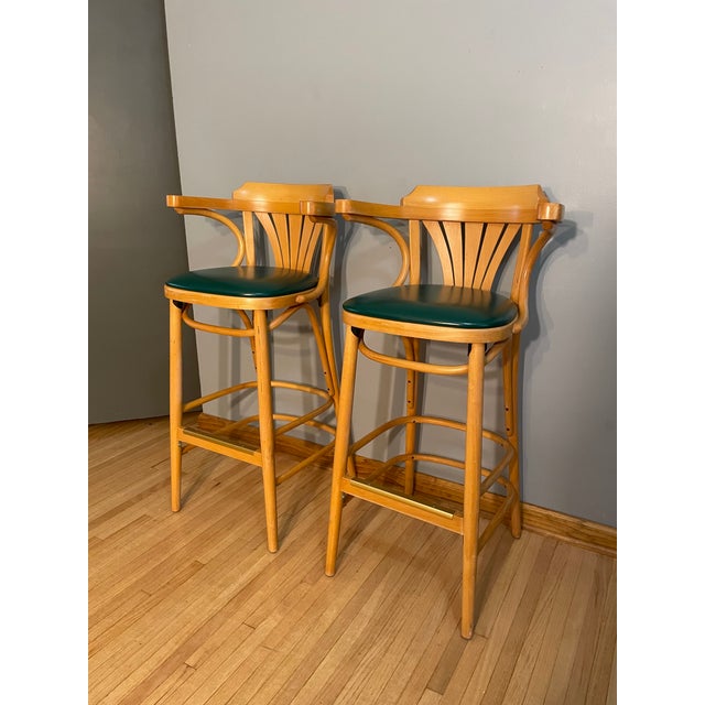 American Vintage Pair Bentwood Bar Stools Gar Products Attributed Radomsko ZMG For Sale - Image 3 of 11