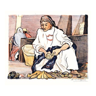 1947 Pablo O'Higgins Mexican Market Lithograph For Sale