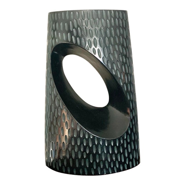Modern Abstract Contemporary Ceramic Black Cutout Vase For Sale