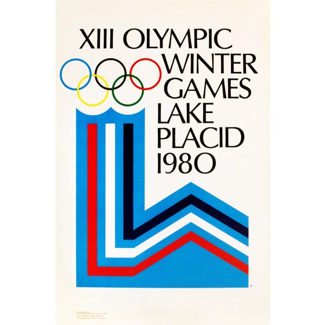 1980 Original Vintage Lake Placid Winter Olympics Poster, Logo For Sale - Image 4 of 4