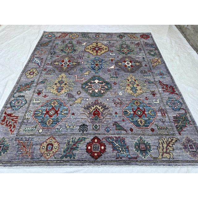 8.4x9.7 Oushak Design Carpet With Animals, Lavender Grey For Sale - Image 4 of 11