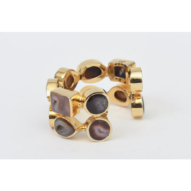 Yves Saint Laurent Gold Plated Two Row Cuff Bracelet With Agate Stones, 1990's For Sale - Image 4 of 11