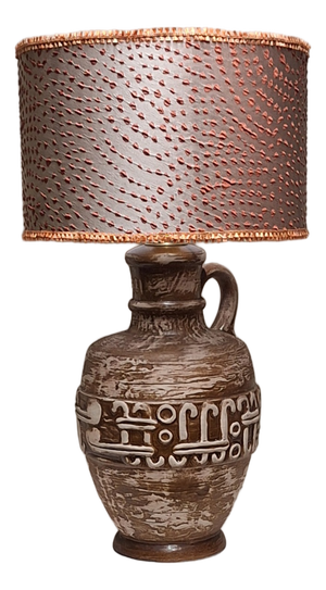 Vintage Table Lamp with Beige-Brown Ceramic Base and Fabric Shade from Lamplove, 1970s