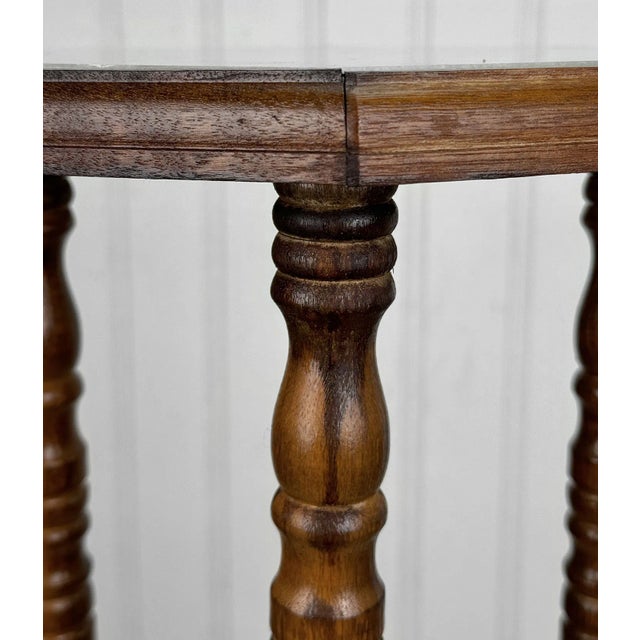Wood Vintage Traditional Turned Walnut & Marble Plant Stand Pedestal For Sale - Image 7 of 11