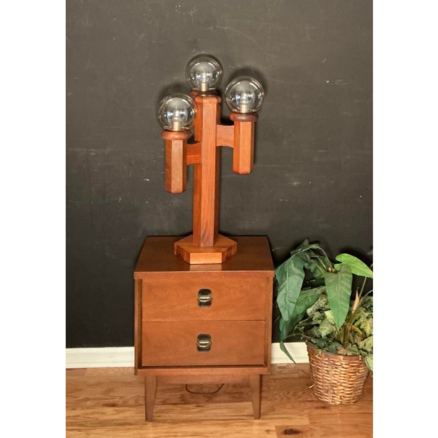 Vintage 70s Modeline of California Pine Cactus Table Lamp With Glass Globes For Sale - Image 11 of 12