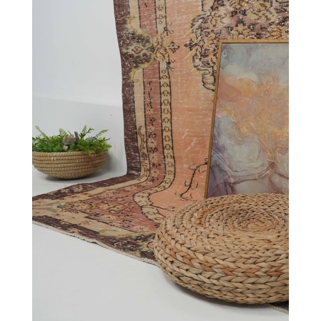 1970s Vintage Handmade Wool Cotton Brown Area Rug For Sale - Image 10 of 12