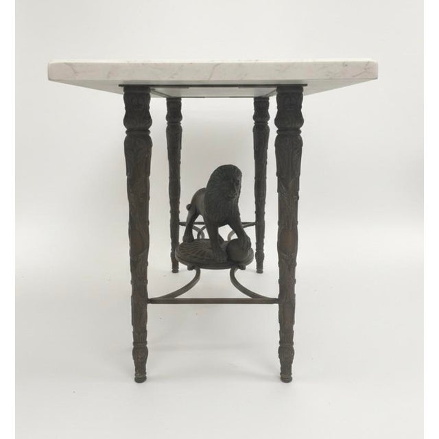 Neoclassical Neoclassical Marble Top Console Table With Bronze-Finish Lion Stretcher For Sale - Image 3 of 5