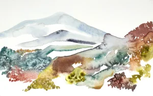 "Autumnal No. 18" Contemporary Original Abstract Mountain Landscape Watercolor Painting by Elizabeth Becker