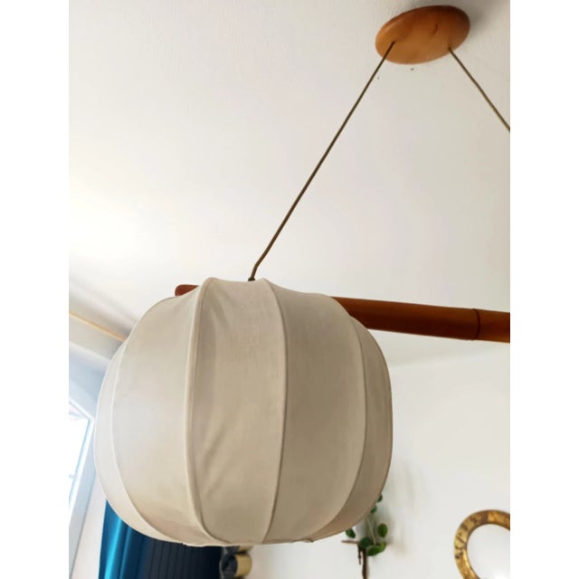 Vintage Scandinavian Pendant Light in Wood and Fabric, 1980s For Sale - Image 9 of 10