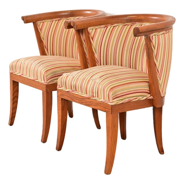 Harold Schwartz for Romweber Mid-Century Modern Sculpted Oak Tub Chairs, Pair For Sale