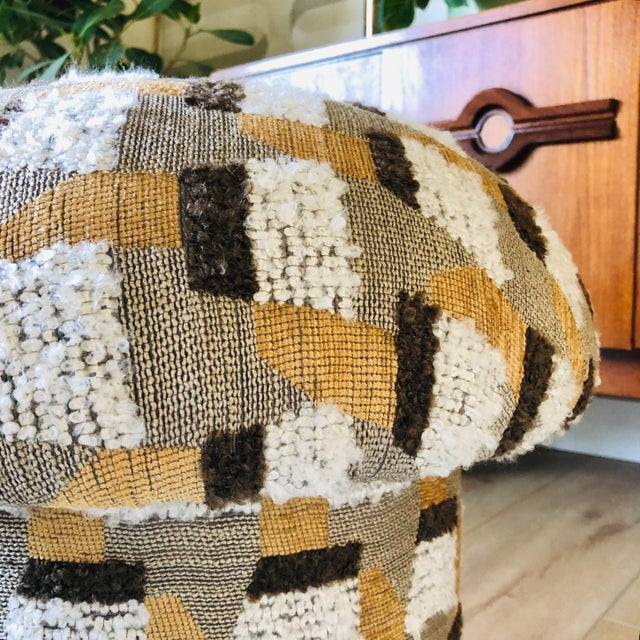 Mushroom Ottoman in "Oxido-Honey" Specialty Fabric For Sale - Image 4 of 9